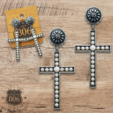 Stone studded cross earring