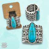 Western silver and stone stretch ring