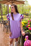 Purple and Aztec Ruffle Sleeve Dress