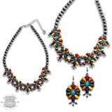 Stone flower squash blossom necklace set