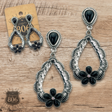 Western stone flower open teardrop earring