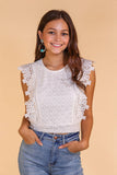 White Crochet Lace Crop Top With Tie Back