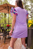 Purple and Aztec Ruffle Sleeve Dress