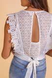 White Crochet Lace Crop Top With Tie Back