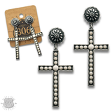Stone studded cross earring