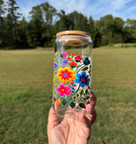 Bright Flowers Glass Can Tumbler