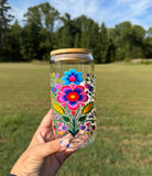 Bright Flowers Glass Can Tumbler
