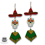 Sugar skull with poncho earring