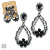 Western stone flower open teardrop earring