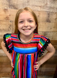 Serape Tunic with Pom Pom Sleeves