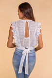 White Crochet Lace Crop Top With Tie Back