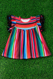 Serape Tunic with Pom Pom Sleeves