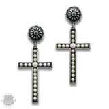 Stone studded cross earring