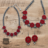 Stone flower squash blossom necklace set