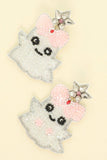 Halloween Ghost with Pink Bow Crystal Beaded Dangle Earrings