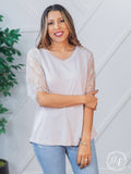 Montana Moon V-Neck Lace Short Sleeve Top