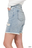 Distressed Long Inseam Denim Shorts